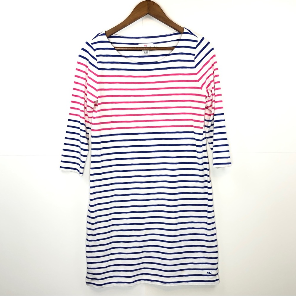Vineyard & Vines White Stripped 3/4 Sleeve Dress S